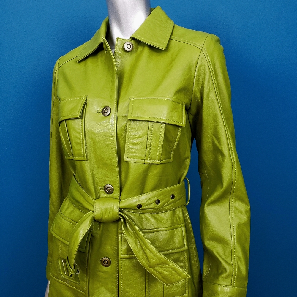 🆕️🌿🍀 MUUBAA Green Utility Tie Waist Leather Coat // (GENUINE LEATHER) //(NWT) - Picture 9 of 12